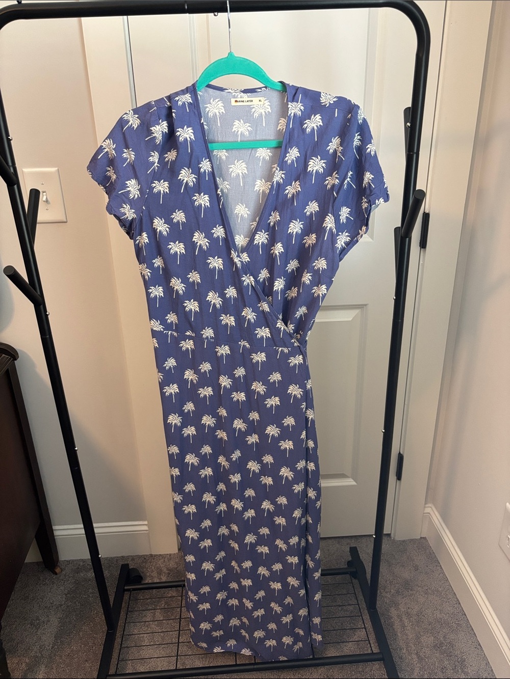 Marine Layer Blue Palm-Print Wrap Dress